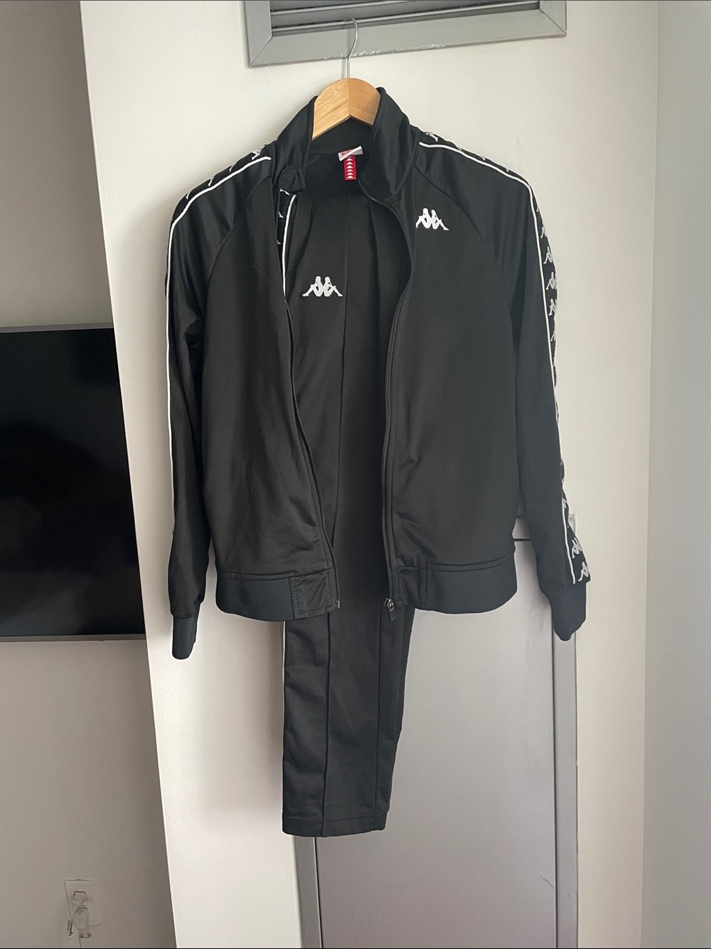Kappa Black Track Jacket with White Logo Trim and pants. Size XS